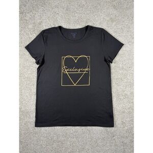 UK2LA Womens Black Graphic T-Shirt XL Exclusive Gold Heart‎ Short Sleeve Tee